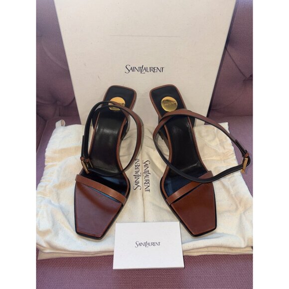 Saint Laurent Wedge Sandals in Bruciato 40 New with Box Womens High Heels - Picture 6 of 16
